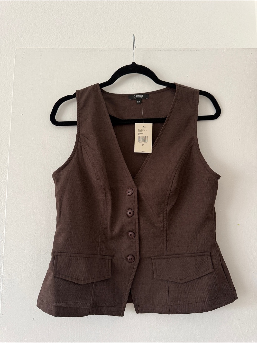 GUESS Brown Sleeveless Button-Front Tailored Vest